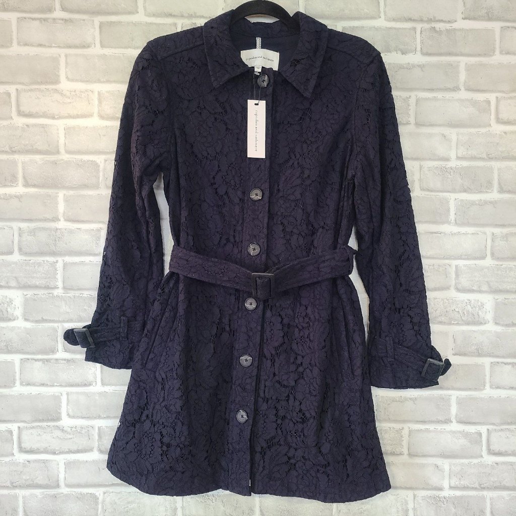 Cupcakes And Cashmere Aldean Lace Jacket M Nwt $178 Navy Blue Romantic